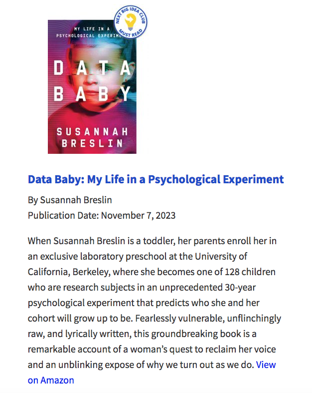 Info Baby Is one of the Following Huge Strategy Club’s November 2023 Have to-Browse Textbooks — SUSANNAH BRESLIN